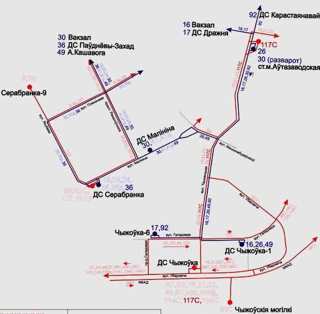 Карта гомеля с остановками общественного транспорта и улицами